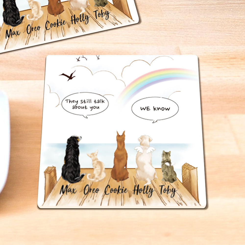 Personalized Pet Memorial Square Stone Coasters-Dog Cat Loss Gifts-Pet Bereavement Gift-DOG & CAT-Wooden Dock - Jonxifon