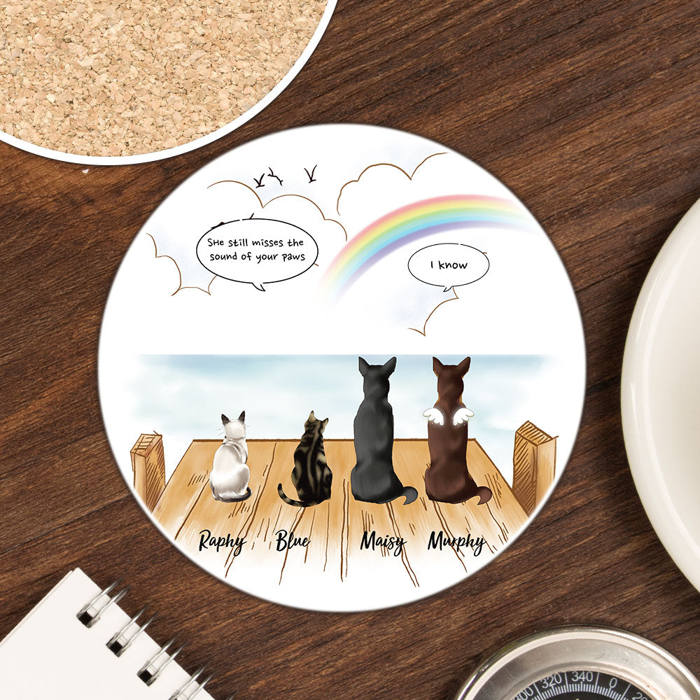 Personalized Pet Memorial Circle Stone Coasters-Dog Cat Loss Gifts-Pet Bereavement Gift-DOG & CAT-Wooden Dock - Jonxifon