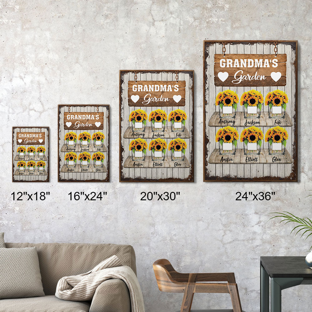 Grandma's Sunflower Garden Gifts, Personalized Canvas Wall Art - Jonxifon