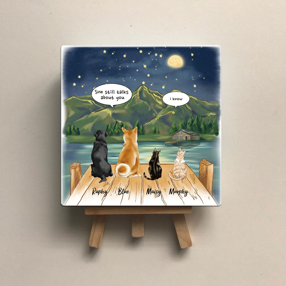 Personalized Pet Memorial Square Stone Album-Dog Cat Loss Gifts-Pet Bereavement Gift-DOG & CAT-Moonlight - Jonxifon