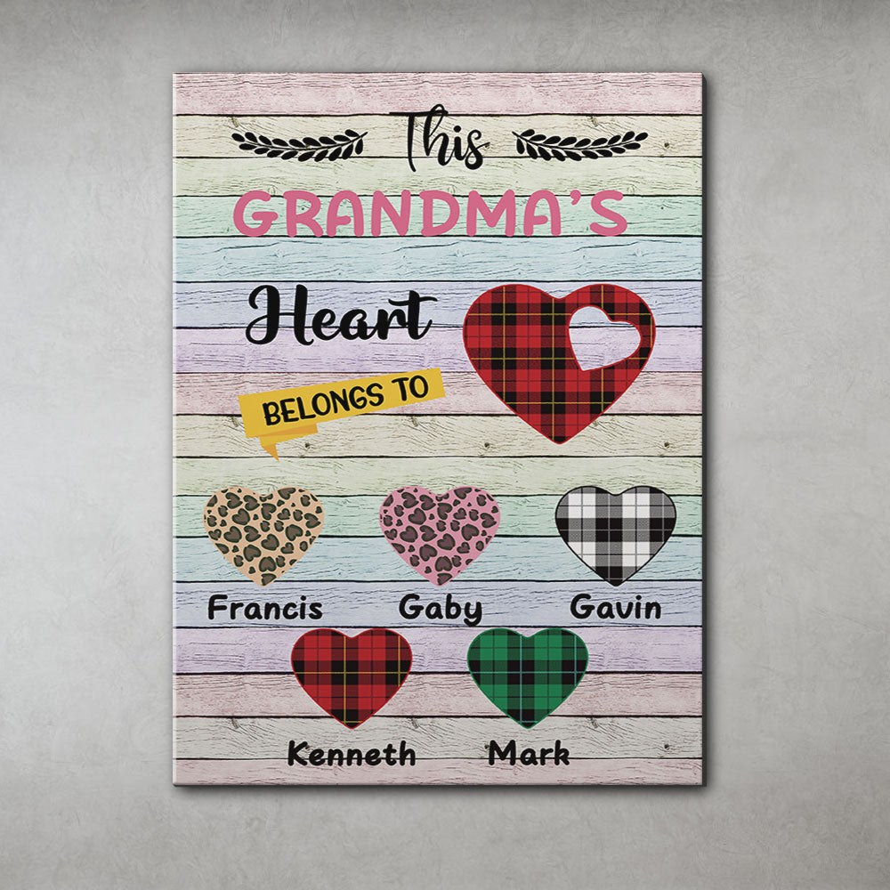 This Grandma's Heart Belongs To Personalized Canvas, Family Gift For Grandma - Jonxifon