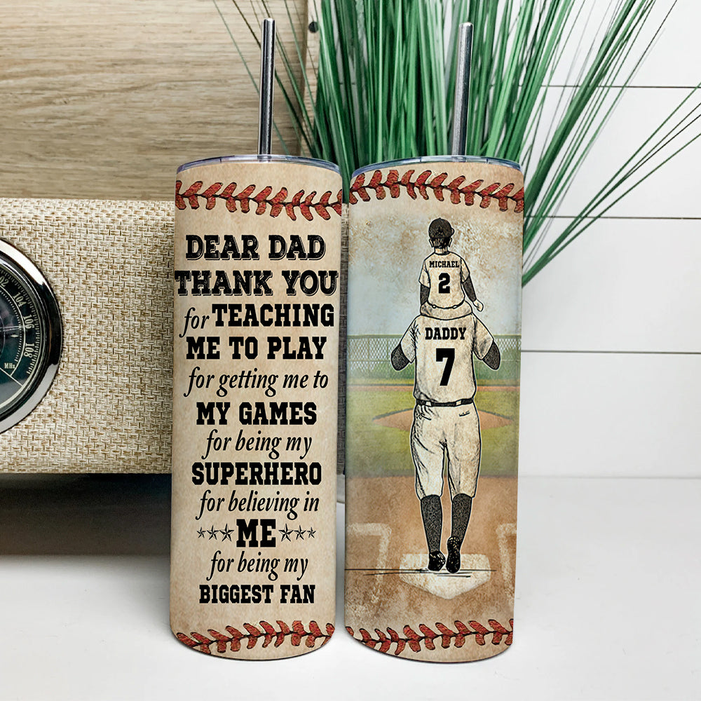 Personalized Baseball Dad And Child Thank You Dad - Personalized Skinny Tumbler, Gift for Dad, Father's day