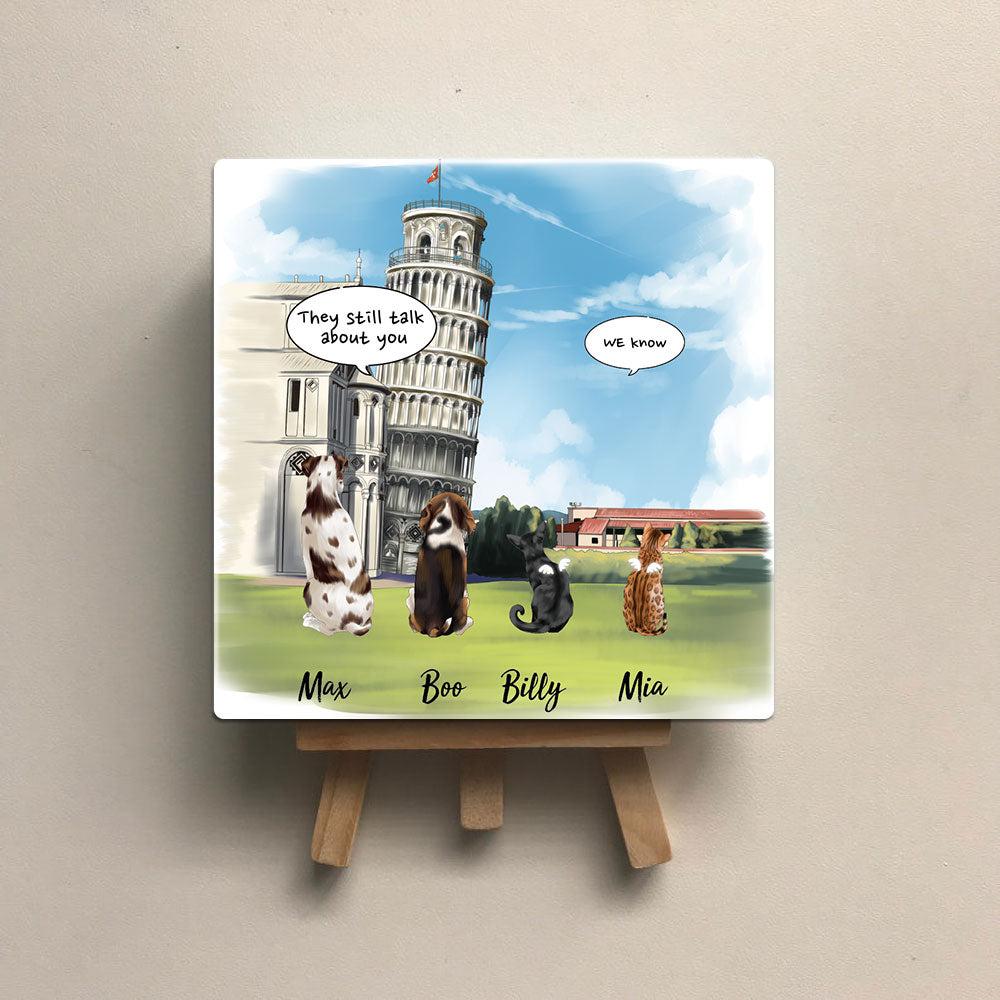 Personalized Pet Memorial Square Stone Album-Dog Cat Loss Gifts-Pet Bereavement Gift-DOG & CAT-Pisa Tower - Jonxifon