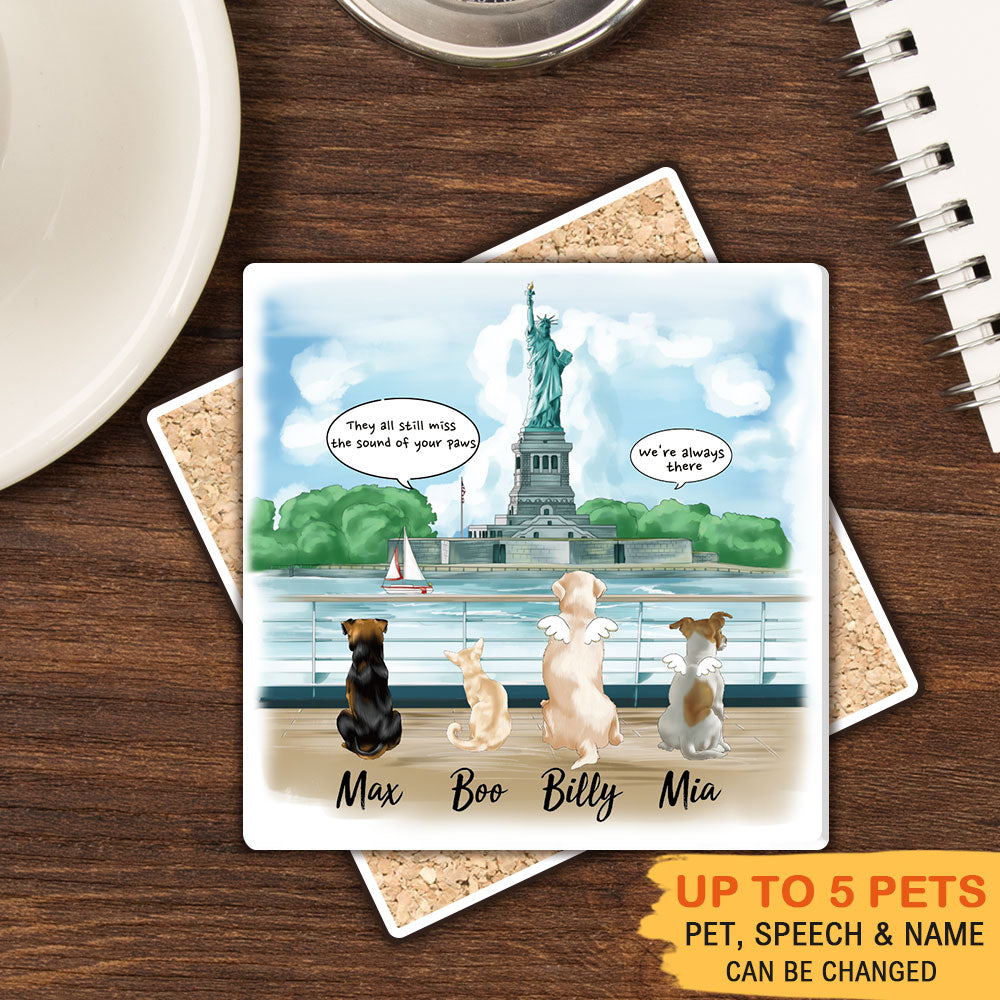 Personalized Pet Memorial Square Stone Coasters-Dog Cat Loss Gifts-Pet Bereavement Gift-DOG & CAT-Statue of liberty - Jonxifon