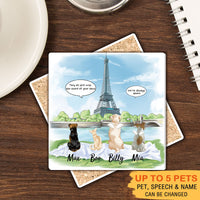 Thumbnail for Personalized Pet Memorial Square Stone Coasters-Dog Cat Loss Gifts-Pet Bereavement Gift-DOG & CAT-Eiffel Tower - Jonxifon