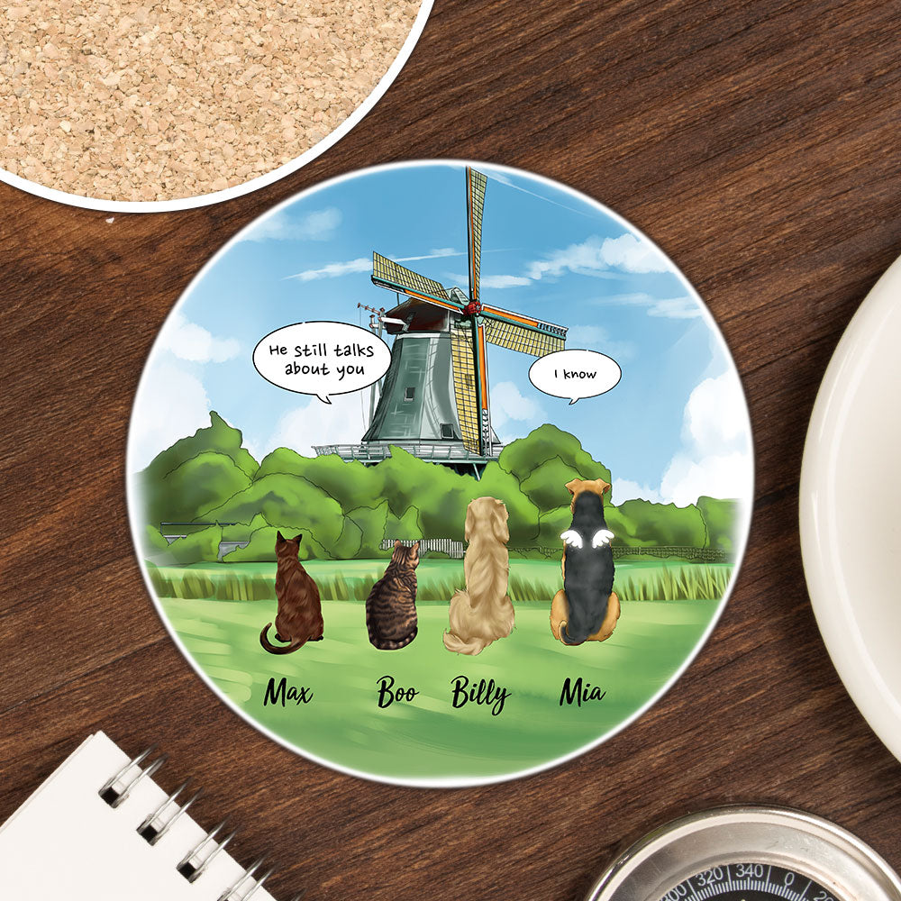 Personalized Pet Memorial Circle Stone Coasters-Dog Cat Loss Gifts-Pet Bereavement Gift-DOG & CAT-Windmills - Jonxifon