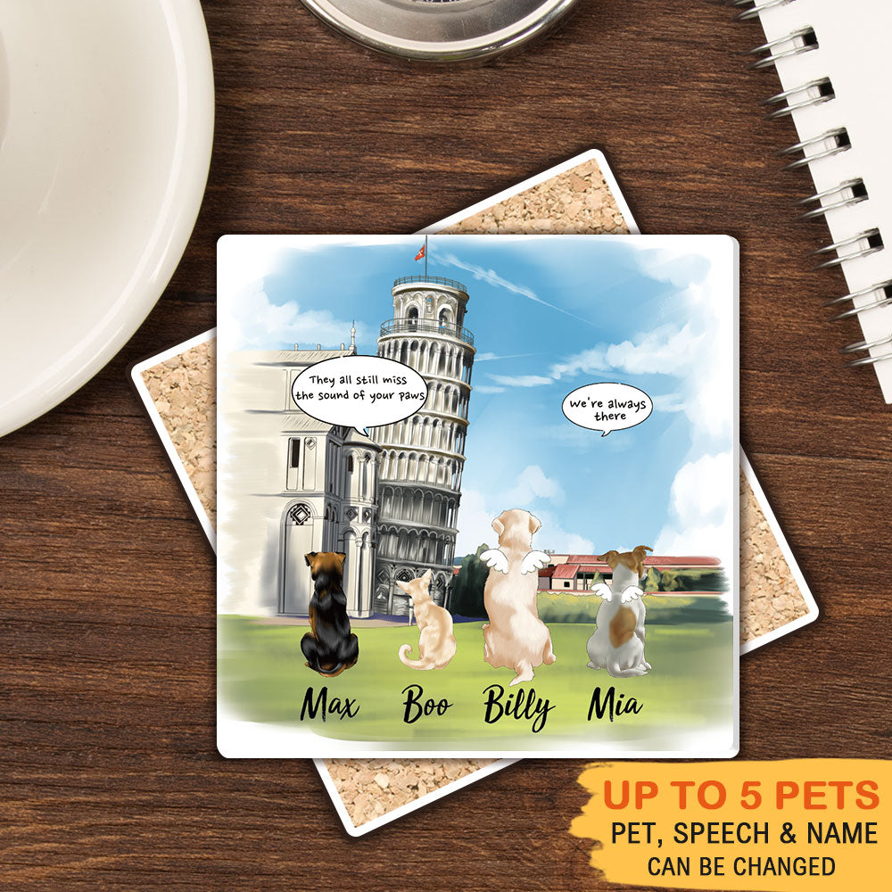 Pet Memorial Square Stone Coasters-Dog Cat Loss Gifts, Pisa Tower Background - Jonxifon