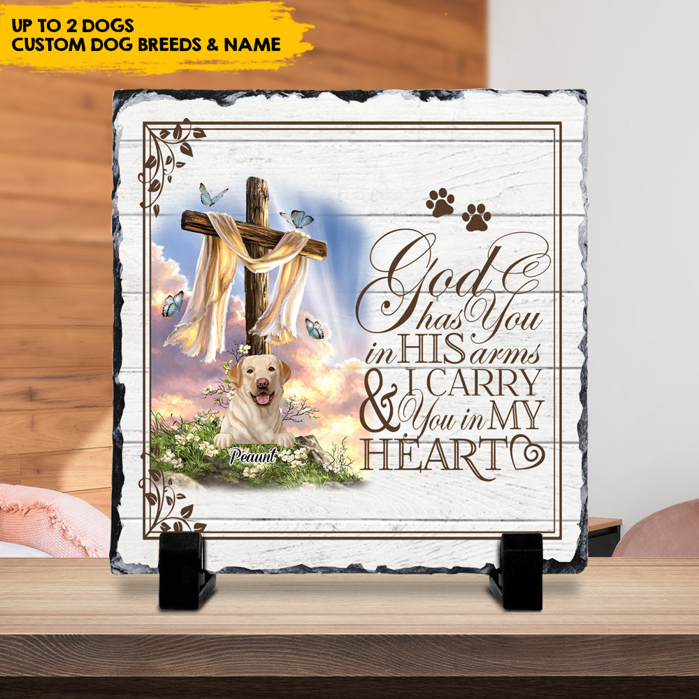 God Has You In His Arms - Pet Memorial Photo Slate, Memorial Gift