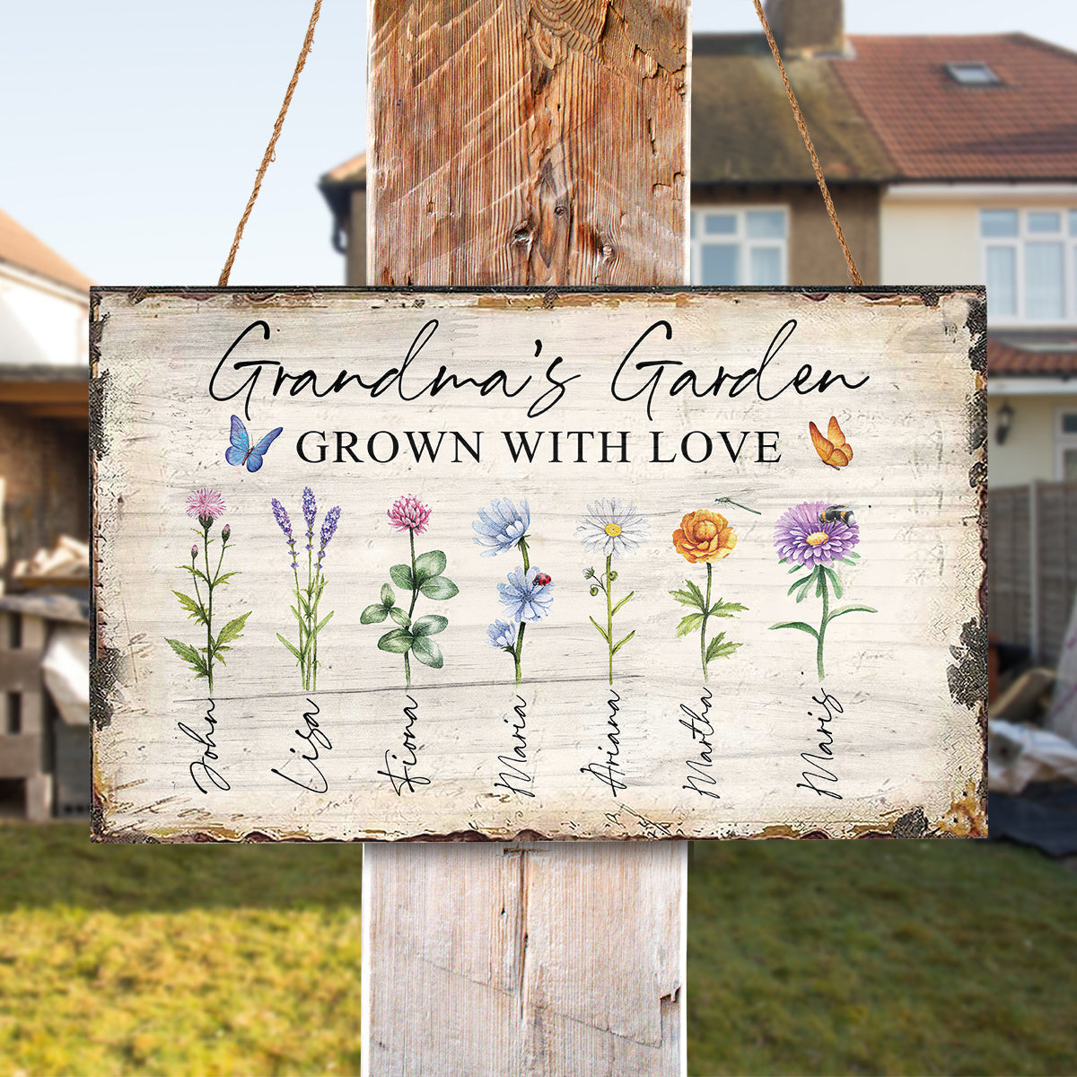 Grandma Garden of Love - Personalized Rectangle Wood Sign