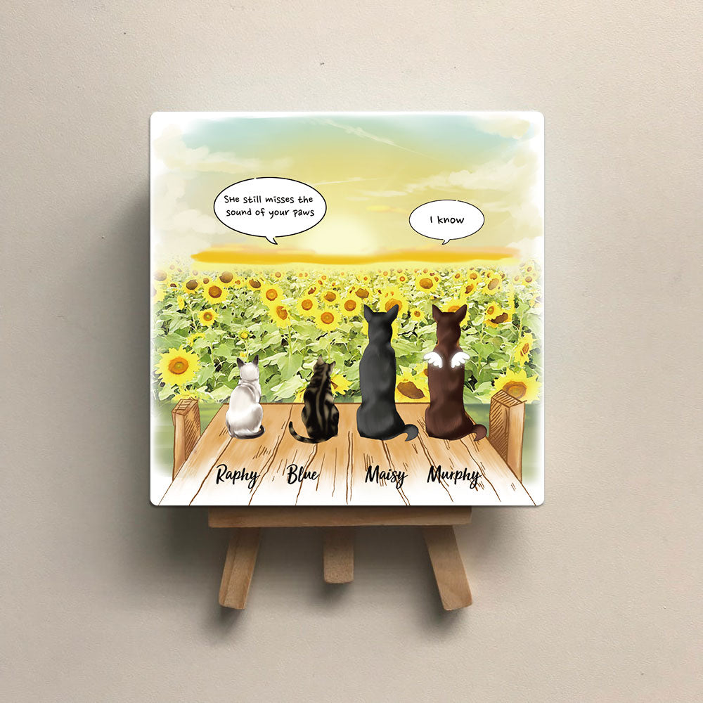 Personalized Pet Memorial Square Stone Album-Dog Cat Loss Gifts-Pet Bereavement Gift-DOG & CAT-Sunflower - Jonxifon