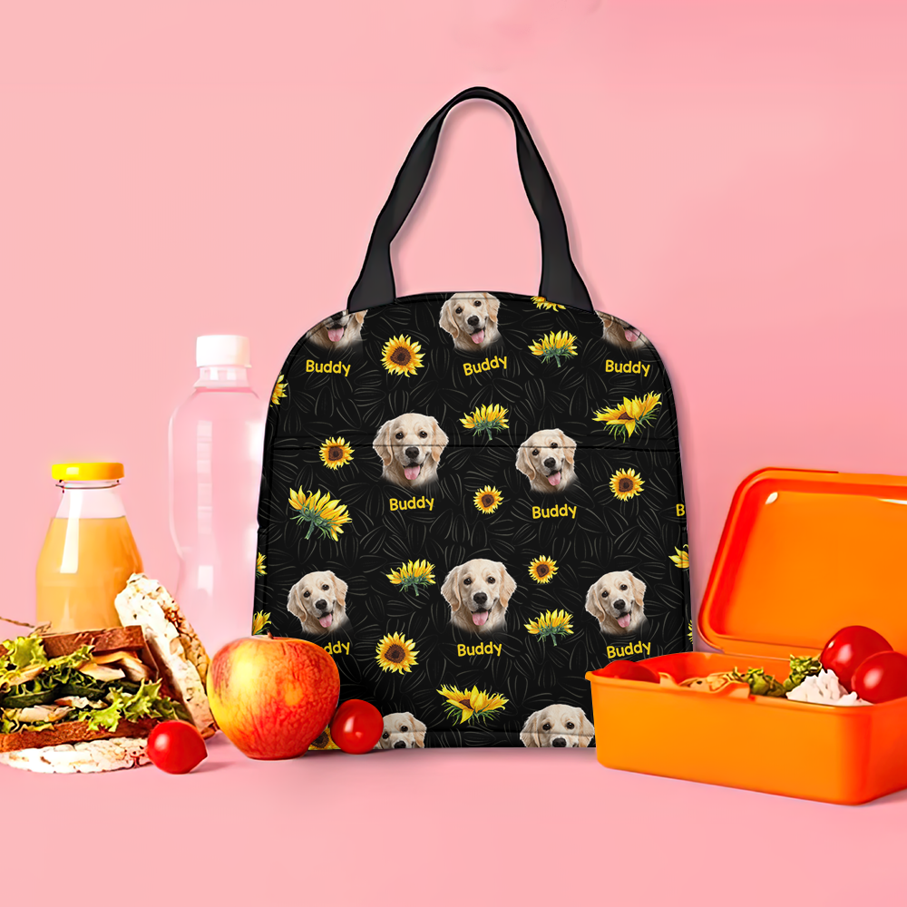 Personalized Sunflower Upload Face Dog Cat Lunch Bag, Gift For Pet Lovers AI