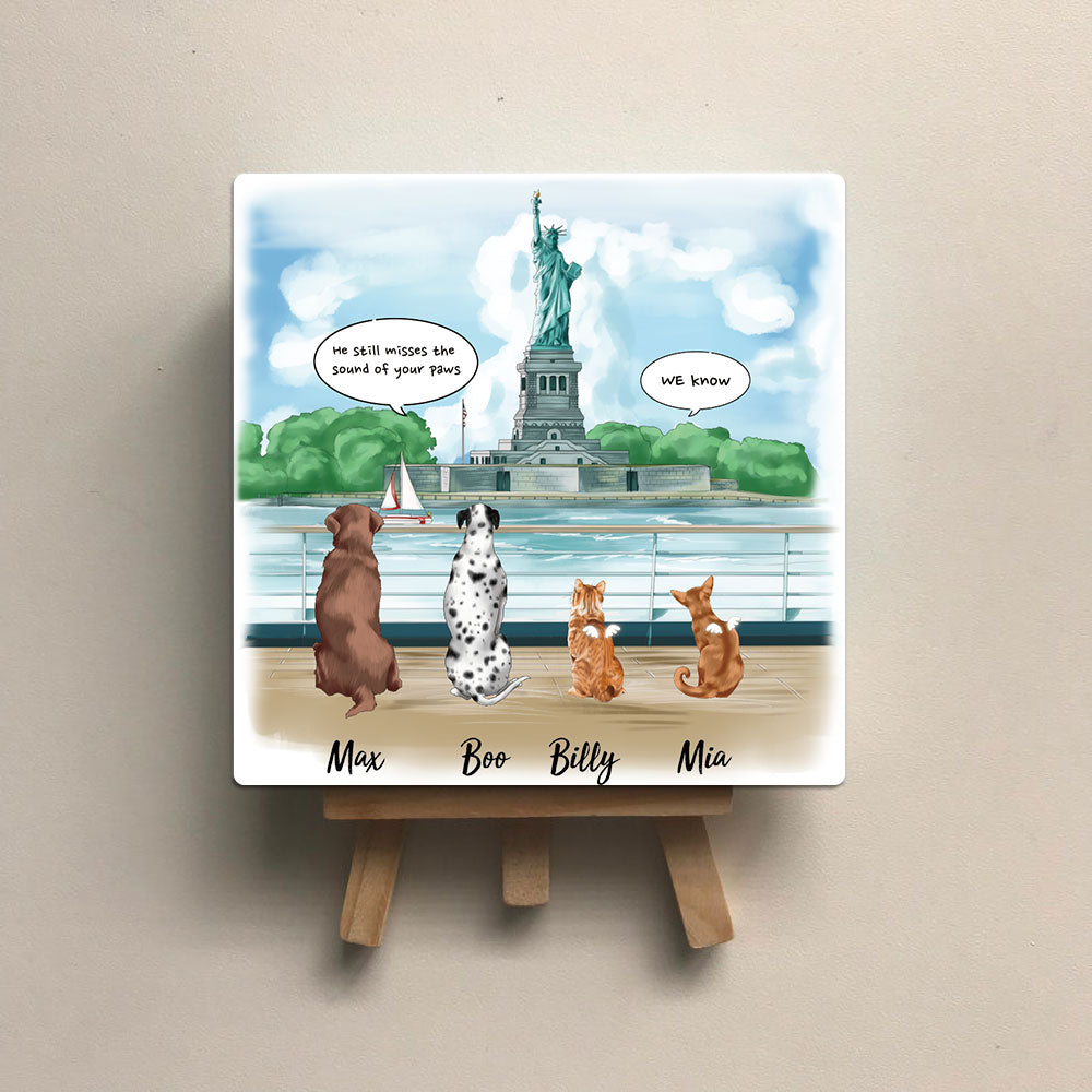 Personalized Pet Memorial Square Stone Album-Dog Cat Loss Gifts-Pet Bereavement Gift-DOG & CAT-Statue of liberty - Jonxifon