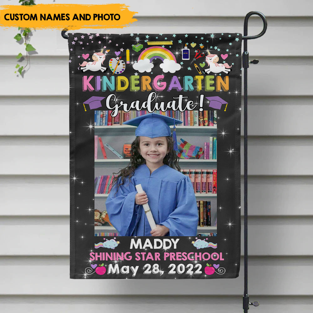 Graduation Shining Star - Unicorn Personalized Garden Flag For Preschool Graduated