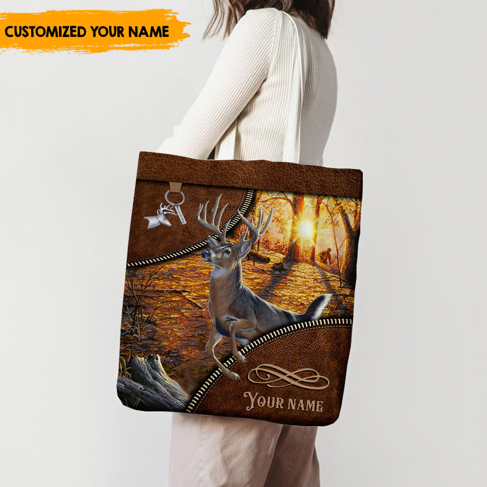 Gone Deer Hunting - Personalized Leather Pattern Printed Tote Bag