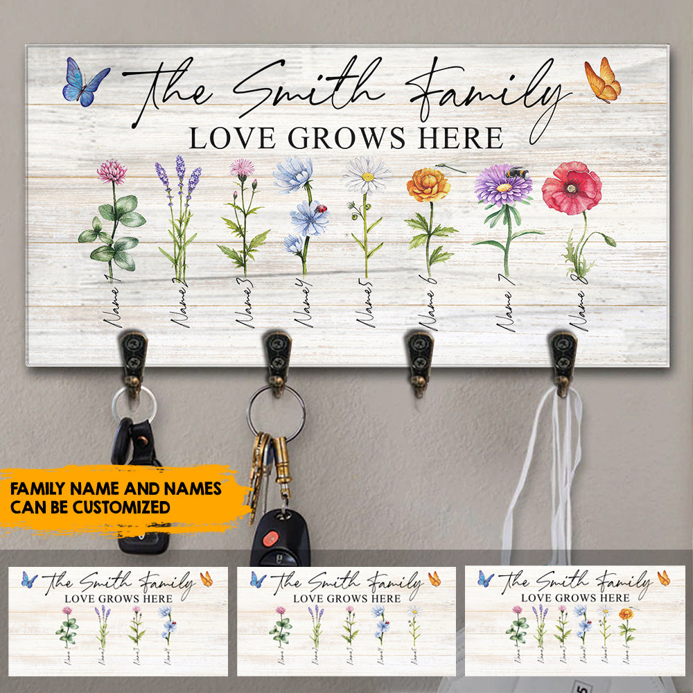 Love Grows Here Personalized Key Hanger, Key Holder