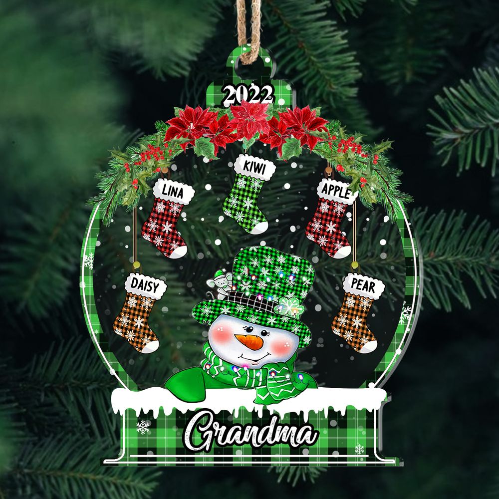 Personalized Snowman Grandma Grandkids Stockings Printed Acrylic Ornament, Gift For Grandma Nana Mommy Aunt