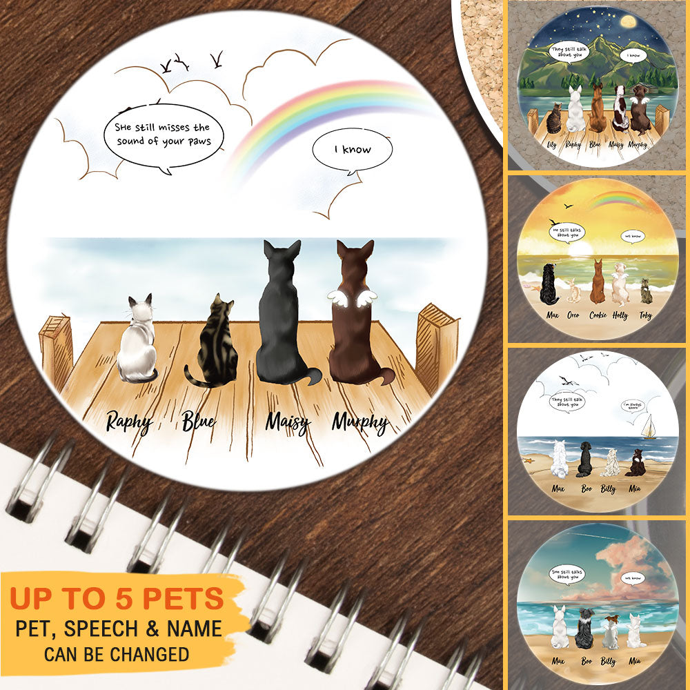 Personalized Pet Memorial Circle Stone Coasters-Dog Cat Loss Gifts-Pet Bereavement Gift-DOG & CAT-Wooden Dock - Jonxifon