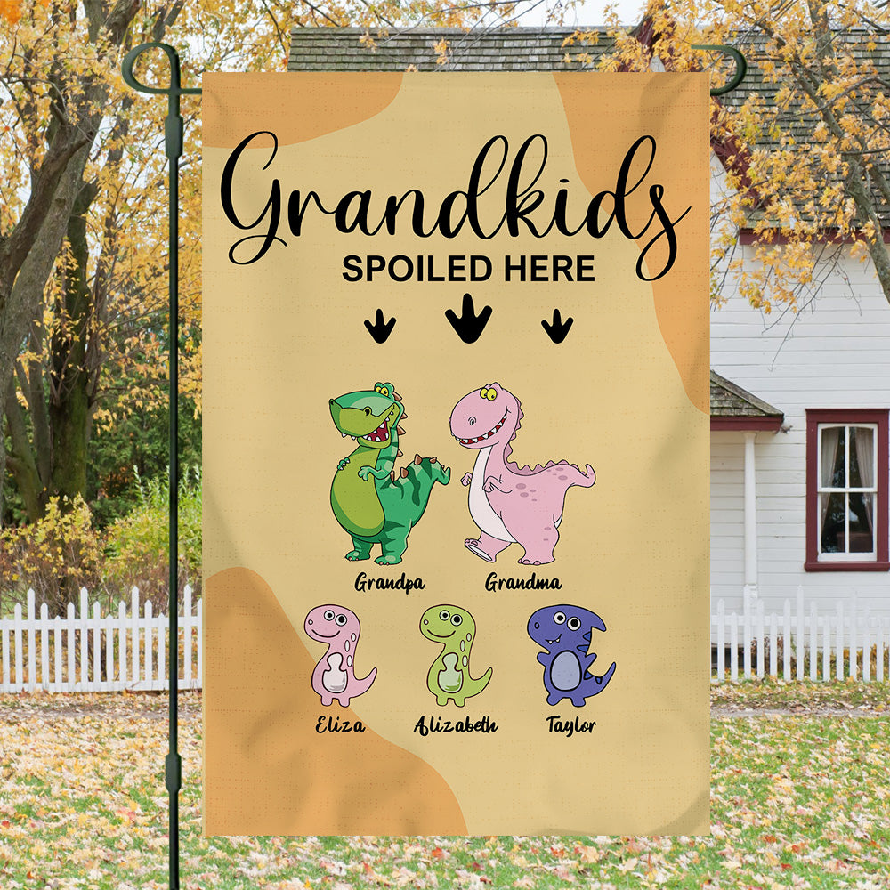 Grandkids Spoiled Here- Funny Personalized Garden Dinosaur Flag - Jonxifon