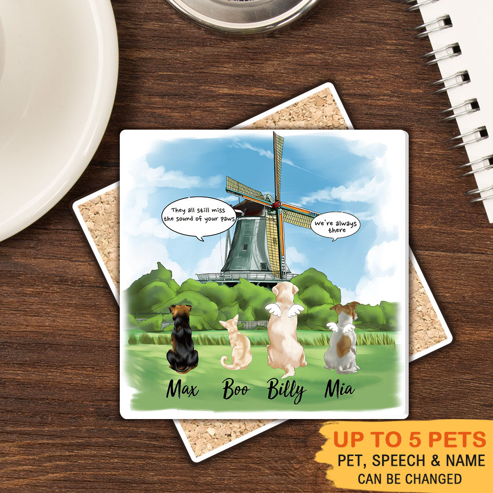 Personalized Pet Memorial Square Stone Coasters-Dog Cat Loss Gifts-Pet Bereavement Gift-DOG & CAT-Windmills - Jonxifon