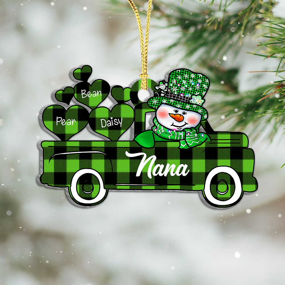 Personalized Christmas Truck Heart Grandkids Printed Acrylic Ornament, Christmas Gift For Grandma