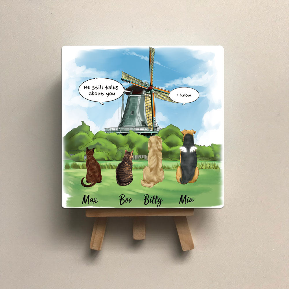 Personalized Pet Memorial Square Stone Album-Dog Cat Loss Gifts-Pet Bereavement Gift-DOG & CAT-Windmills - Jonxifon