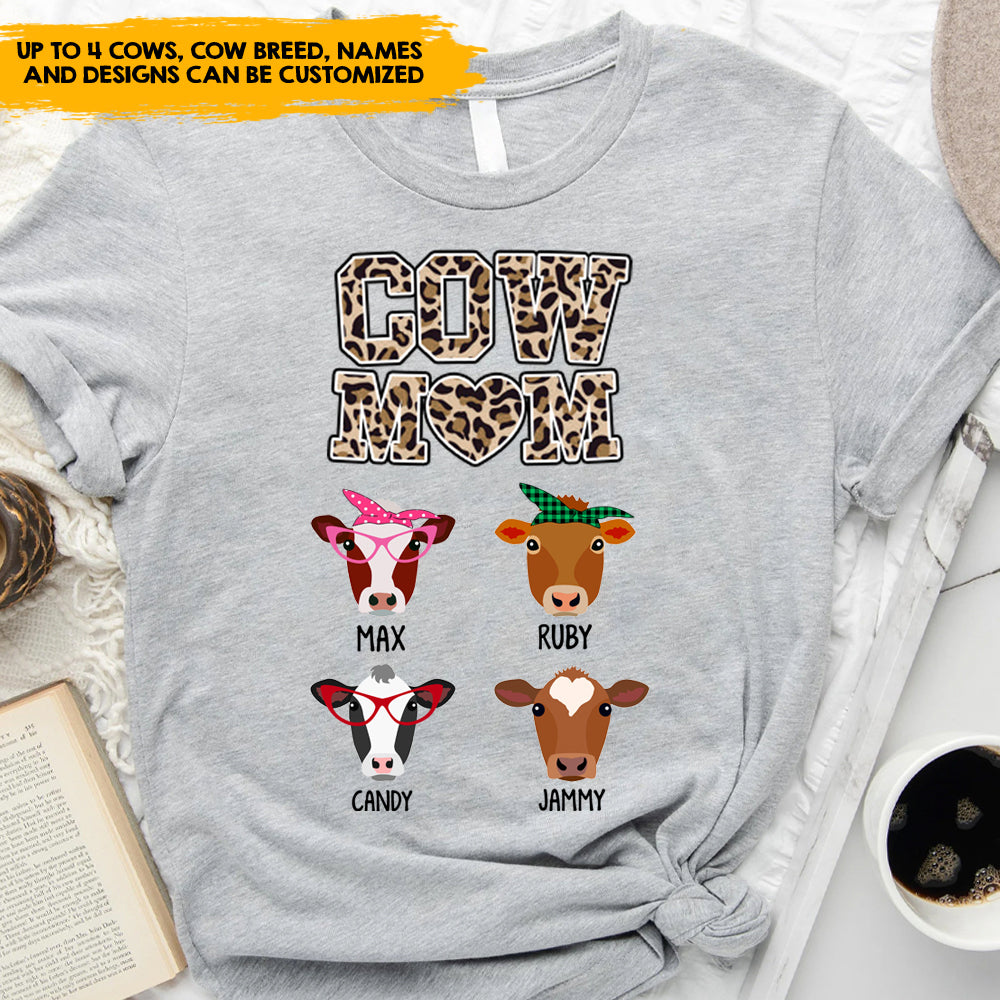 Cow Mom Leopard Pattern - Personalized Custom T-shirts, Gifts for Cow Lovers, Cattle Farmer