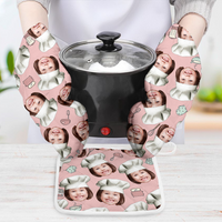 Thumbnail for Custom Face With Chef Hat Photo Oven Mitts & Potholder, Kitchen Gift