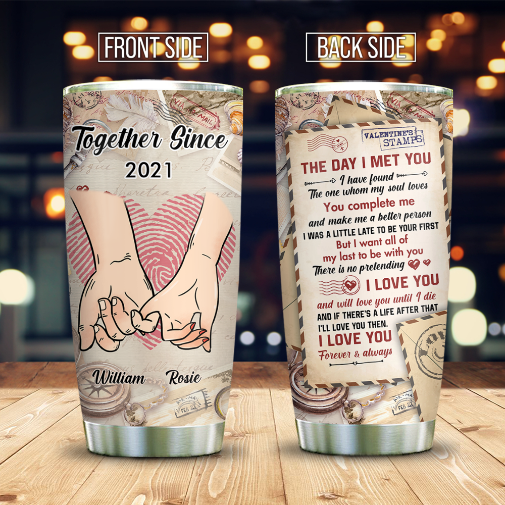 Personalized Hand In Hand Vintage Love Letter Couple Tumbler, Valentine's Day Gift CHI-YEN