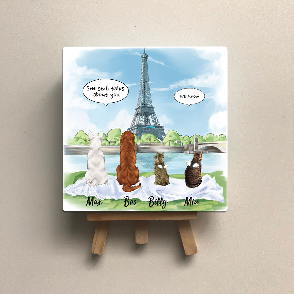 Personalized Pet Memorial Square Stone Album-Dog Cat Loss Gifts-Pet Bereavement Gift-DOG & CAT-Eiffel Tower - Jonxifon