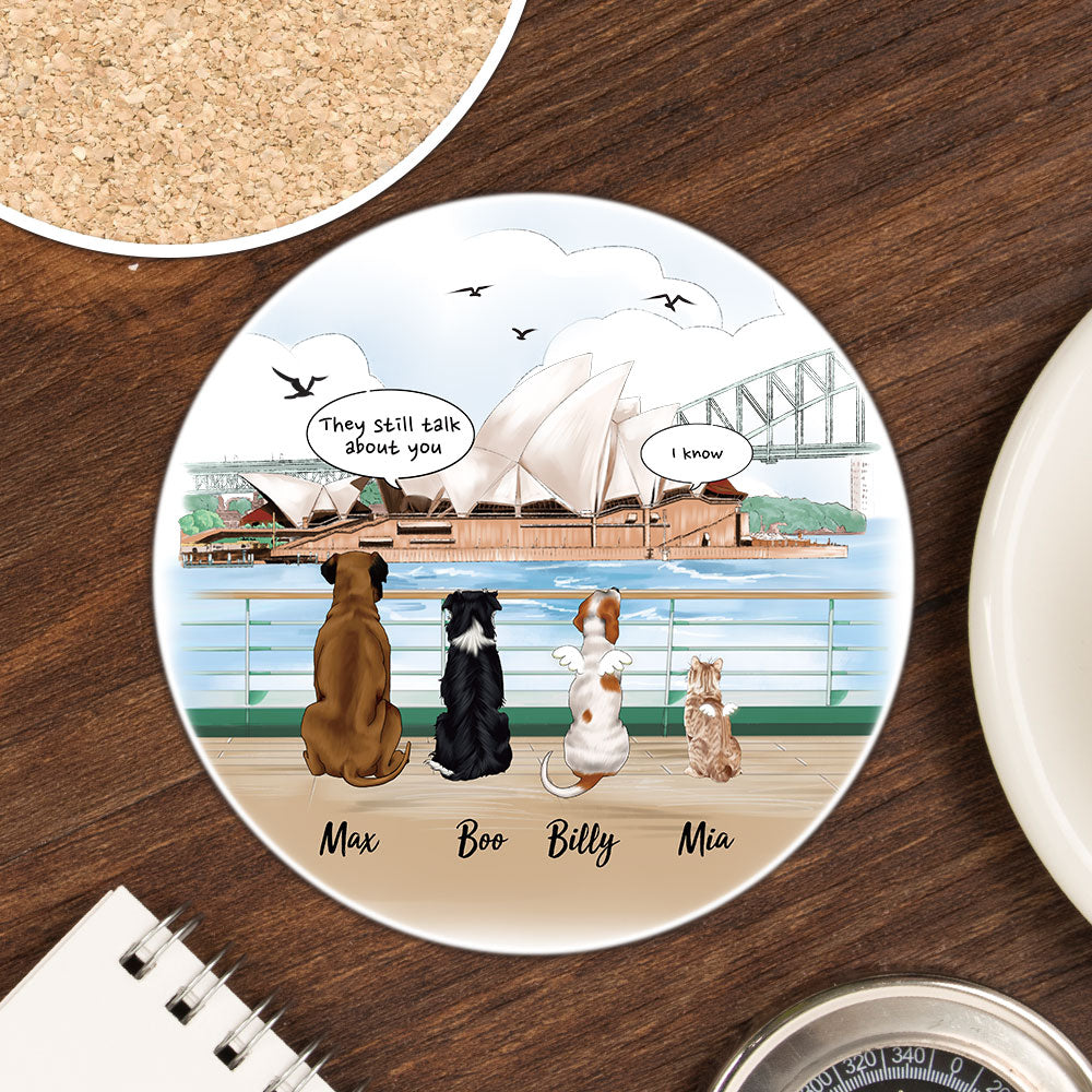 Personalized Pet Memorial Circle Stone Coasters-Dog Cat Loss Gifts-Pet Bereavement Gift-DOG & CAT-Opera House - Jonxifon