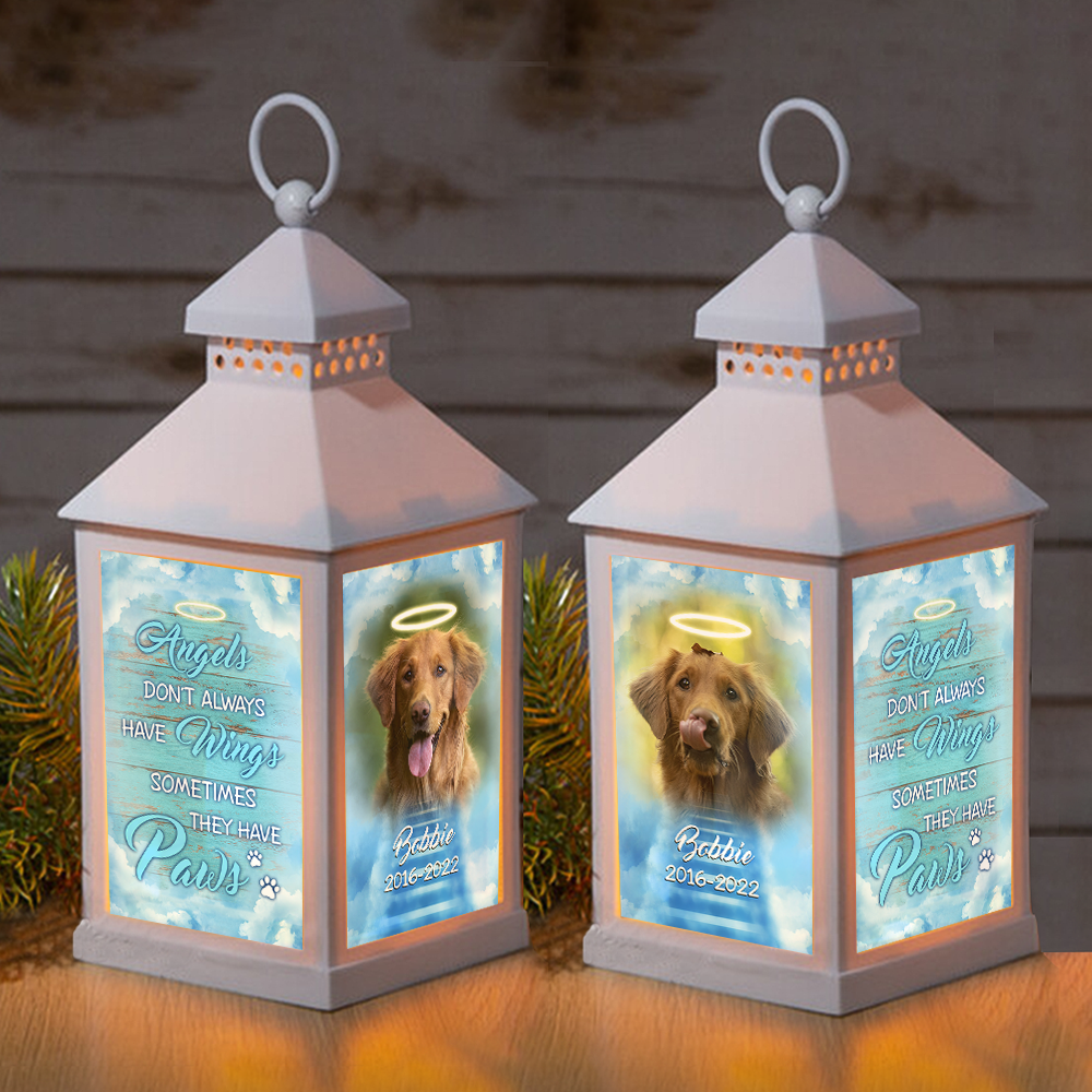 Personalized Angels Sometimes Have Paws Dog Memorial Lantern, Sympathy Gift For Dog Lovers