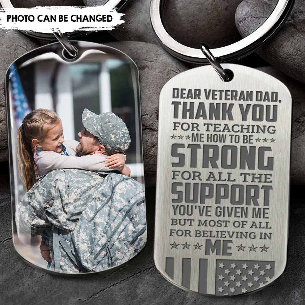 Dear Veteran Dad Photo Metal Keychain, Gift for Father's day, Veteran Dad