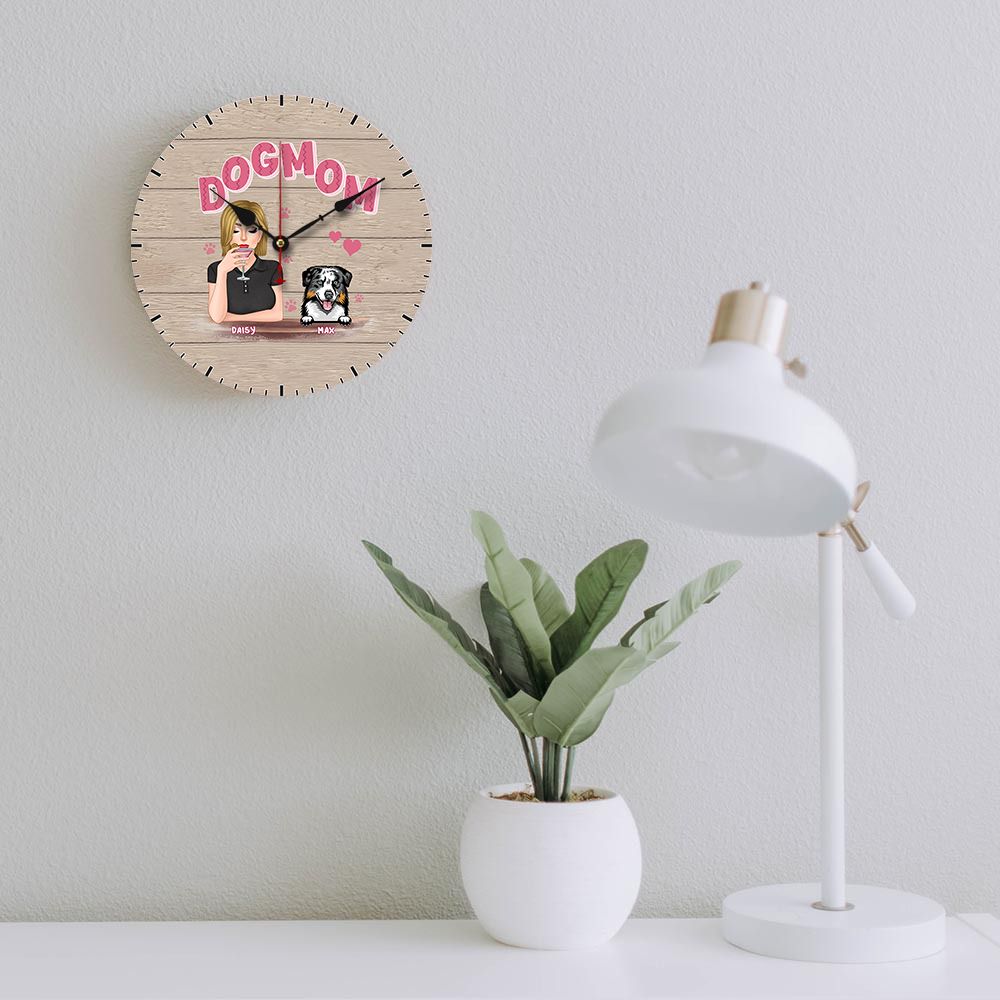 Personalized Dog Mom Wall Wooden Clock, Gift For Dog Lover CHI-THUY