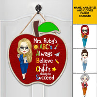 Thumbnail for 2022 ABC Teacher Name Apple Shaped Wood Sign, DIY Back To School Decor