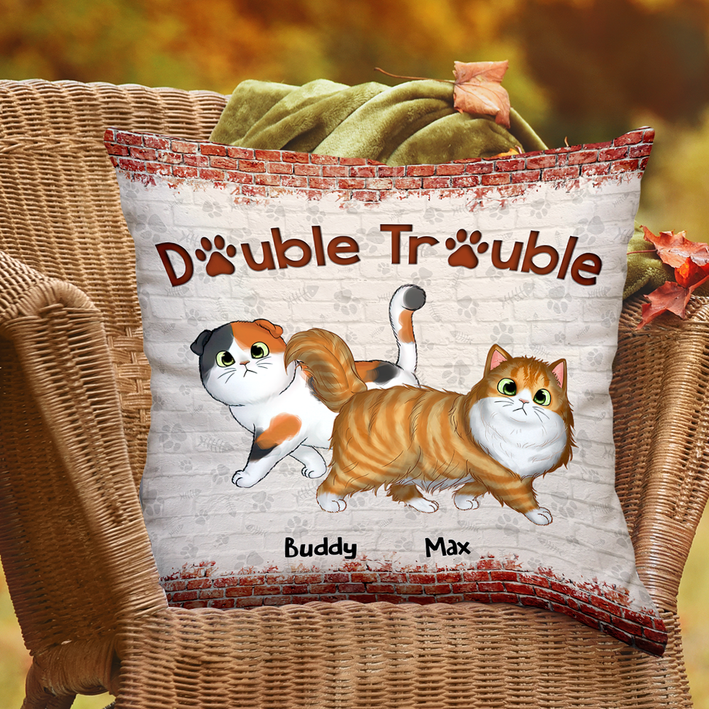 Personalized Double Trouble Cute Cat Pillow, Gift For Cat Lover CHI-YEN