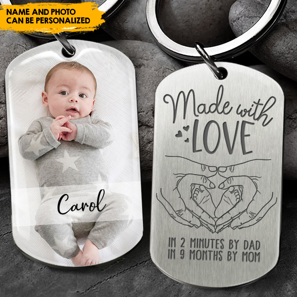 This baby is made with love Photo Metal Keychain, Gift for new mom new dad