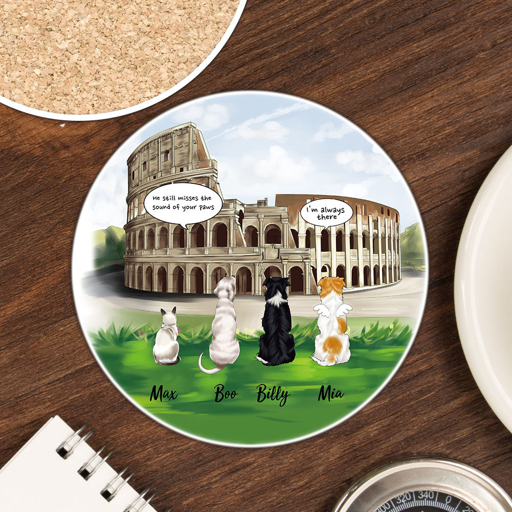 Personalized Pet Memorial Circle Stone Coasters-Dog Cat Loss Gifts-Pet Bereavement Gift-DOG & CAT-Colosseum - Jonxifon