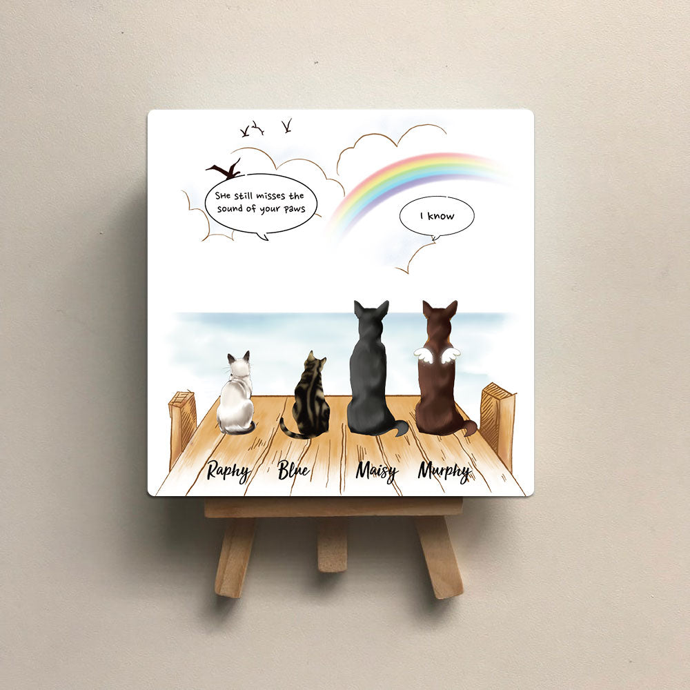 Personalized Pet Memorial Square Stone Album-Dog Cat Loss Gifts-Pet Bereavement Gift-DOG & CAT-Wooden Dock - Jonxifon