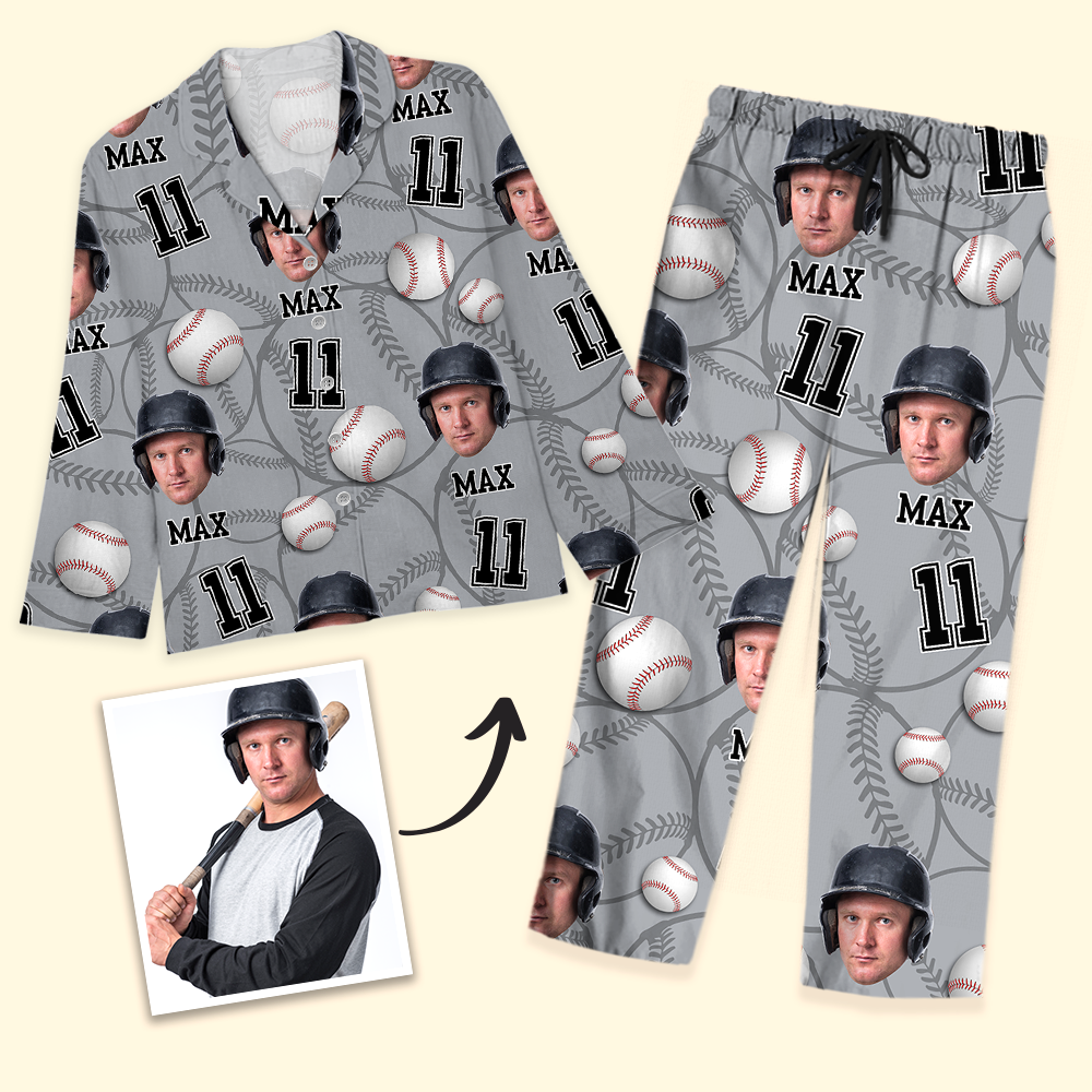 Personalized Upload Photo Custom Face Baseball Sport Pajamas, Gift For Baseball Lover CHI-YEN