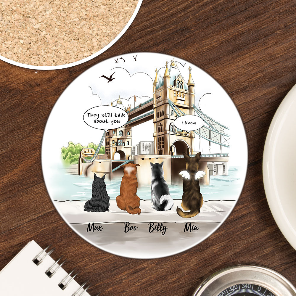 Personalized Pet Memorial Circle Stone Coasters-Dog Cat Loss Gifts-Pet Bereavement Gift-DOG & CAT-London Bridge - Jonxifon