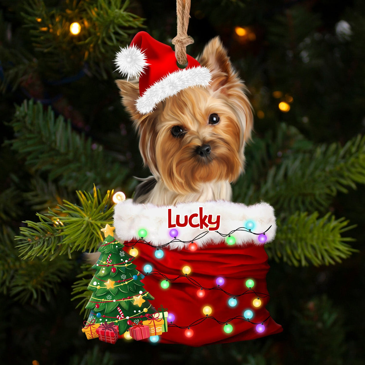 Personalized Upload Photo Dog Christmas Santa Acrylic Ornament, Customized Holiday Ornament JonxiFon