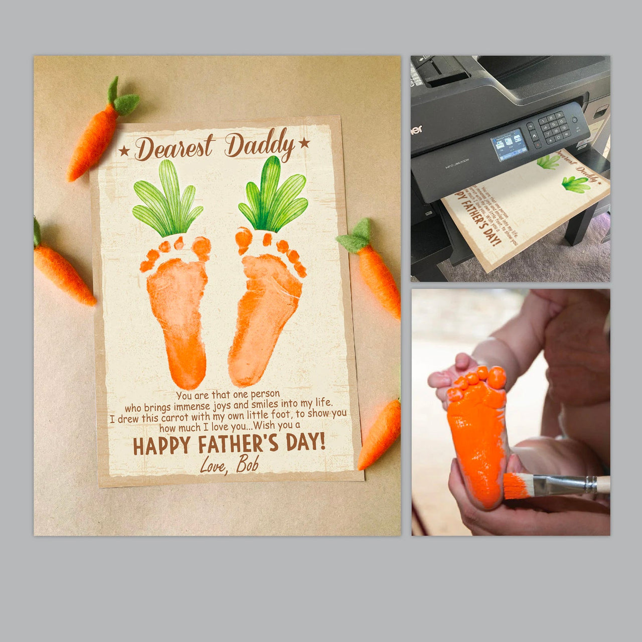 Dearest Daddy Handprint Art Craft Photo Frame, Kids Footprint