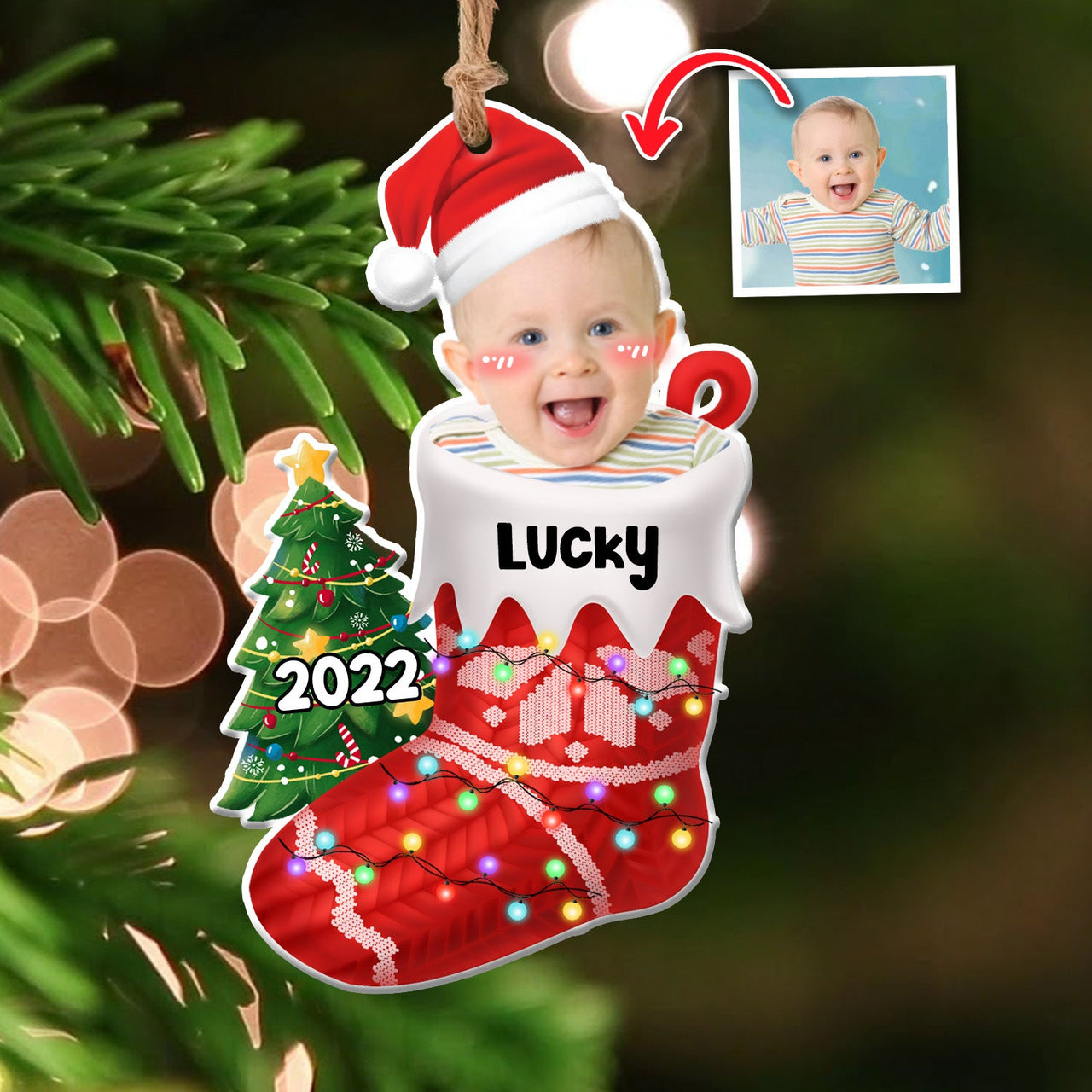 Upload Photo Baby First Christmas Acrylic Ornament, Customized Holiday Ornament CHI-YEN