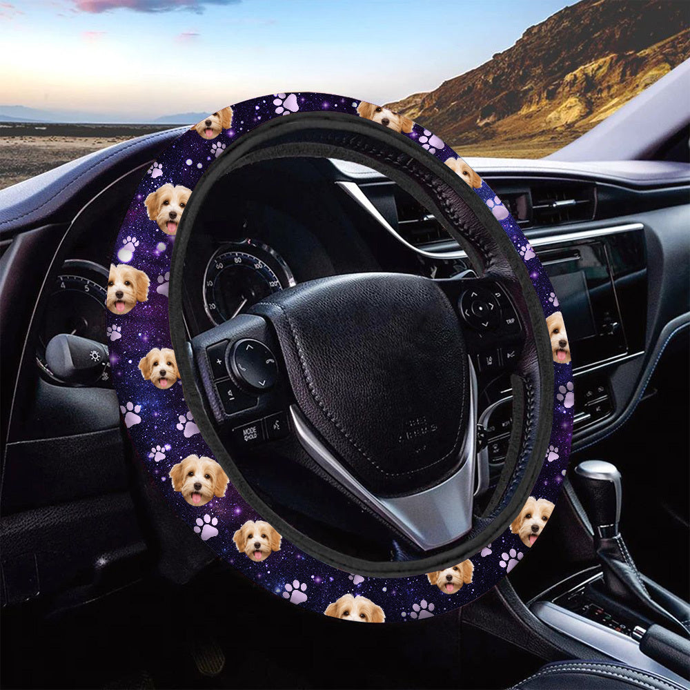 Custom Galaxy Dog Cat Photo Car Steering Wheel Cover, Pet Lover Gift