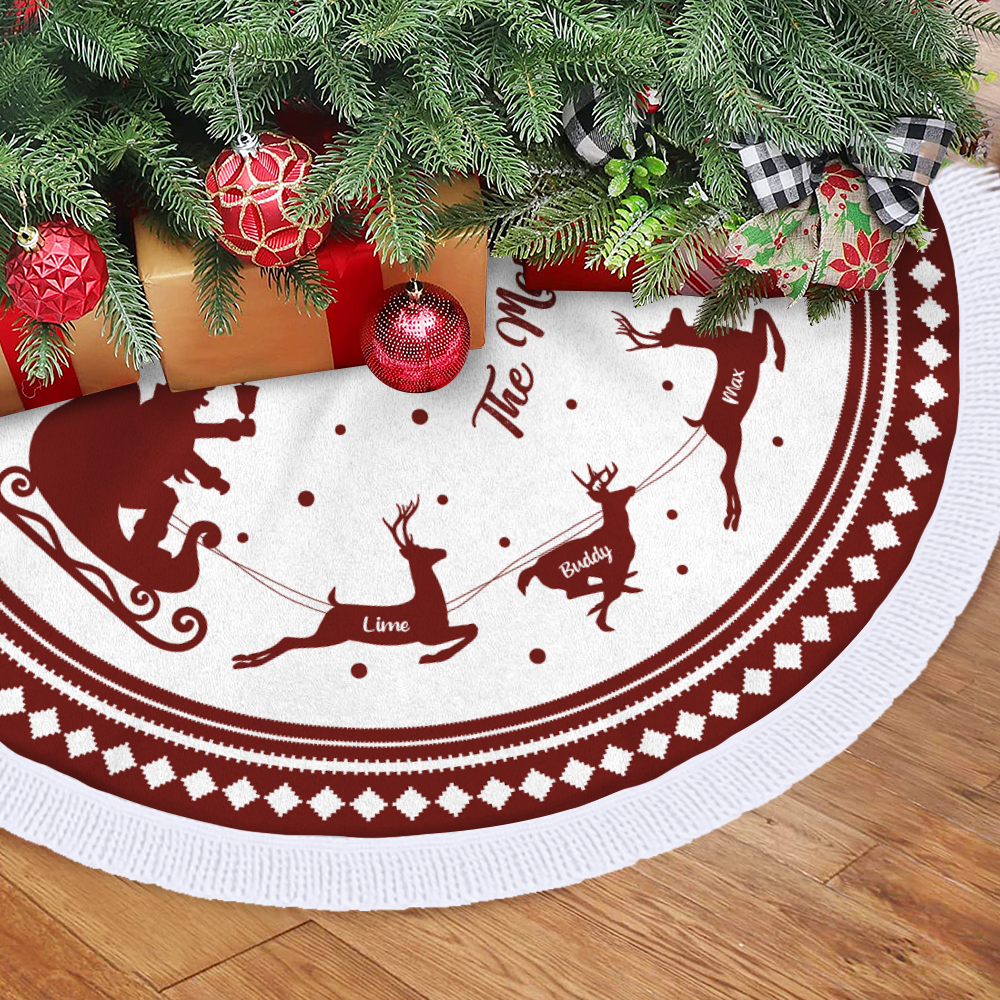 Custom Reindeer With Name Family Christmas Tree Skirt, Christmas Gift YHN-THUY