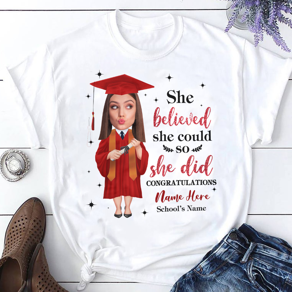 Personalized She Believed She Could Senior Class Of 2023 Graduation T-shirt, Grad Gift CustomCat