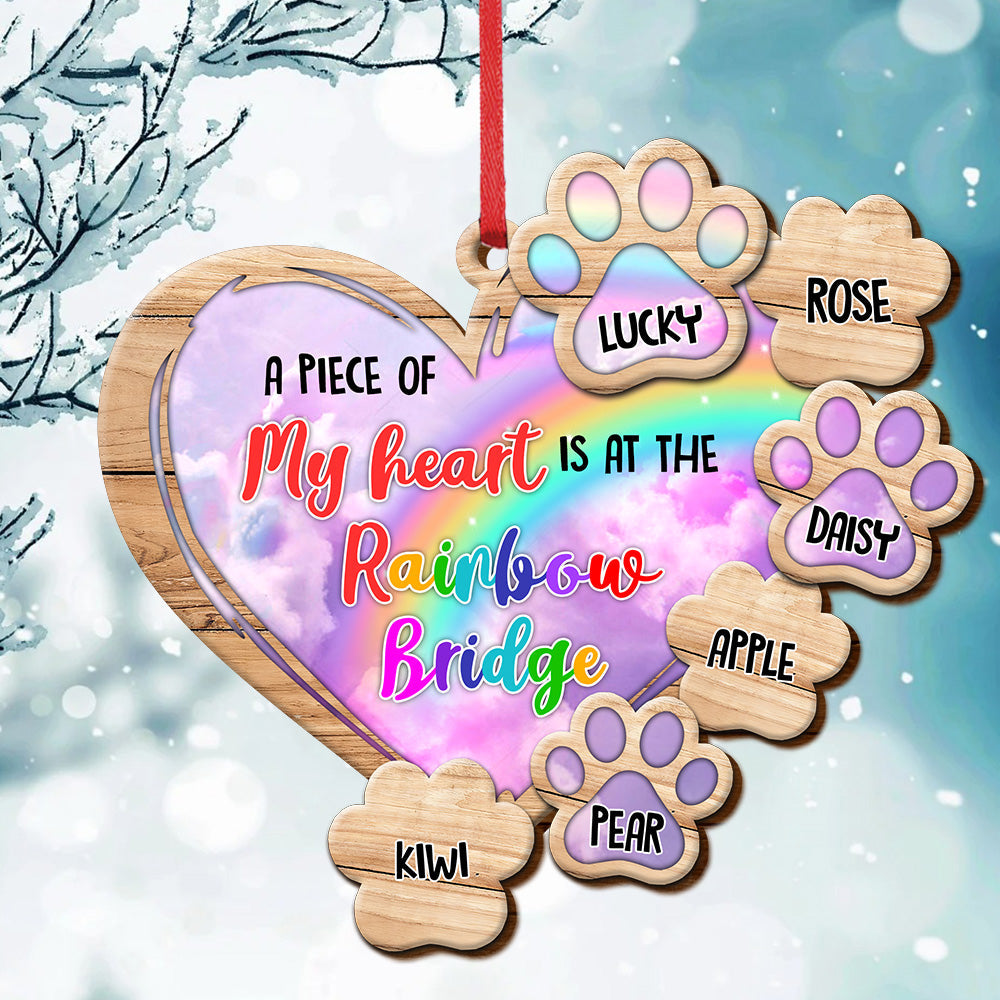 Piece Of Heart At Rainbow Bridge Dog Cat Loss Of Pet Memorial Personalized Wood Ornament Cutout CHI-YEN