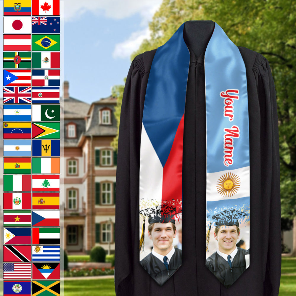 Mixed Two Country Flag Graduation Stoles/Sash, Graduation Gift - Jonxifon