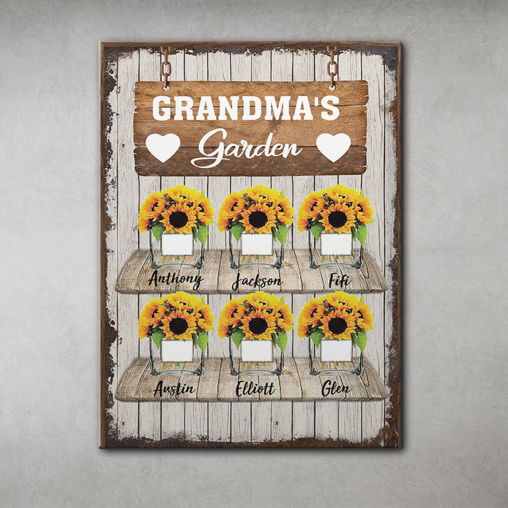 Grandma's Sunflower Garden Gifts, Personalized Canvas Wall Art - Jonxifon