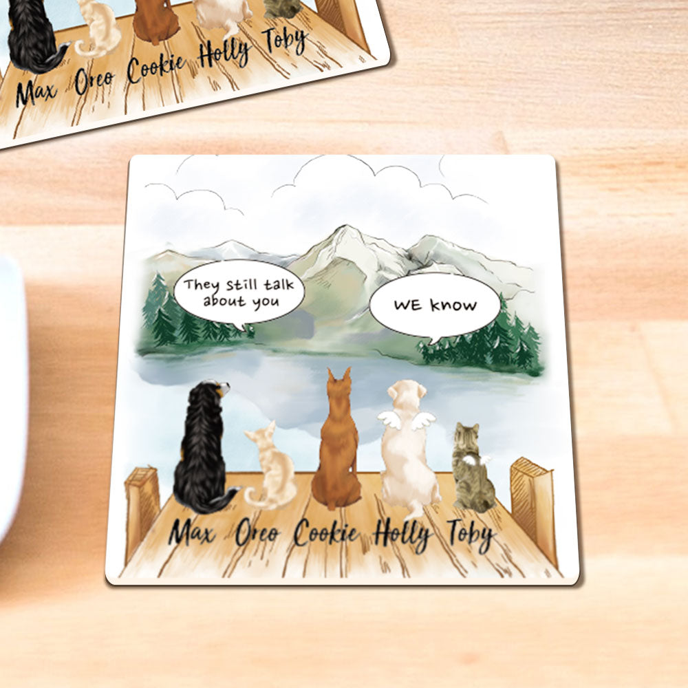 Personalized Pet Memorial Square Stone Coasters-Dog Cat Loss Gifts-Pet Bereavement Gift-DOG & CAT-Mountain - Jonxifon